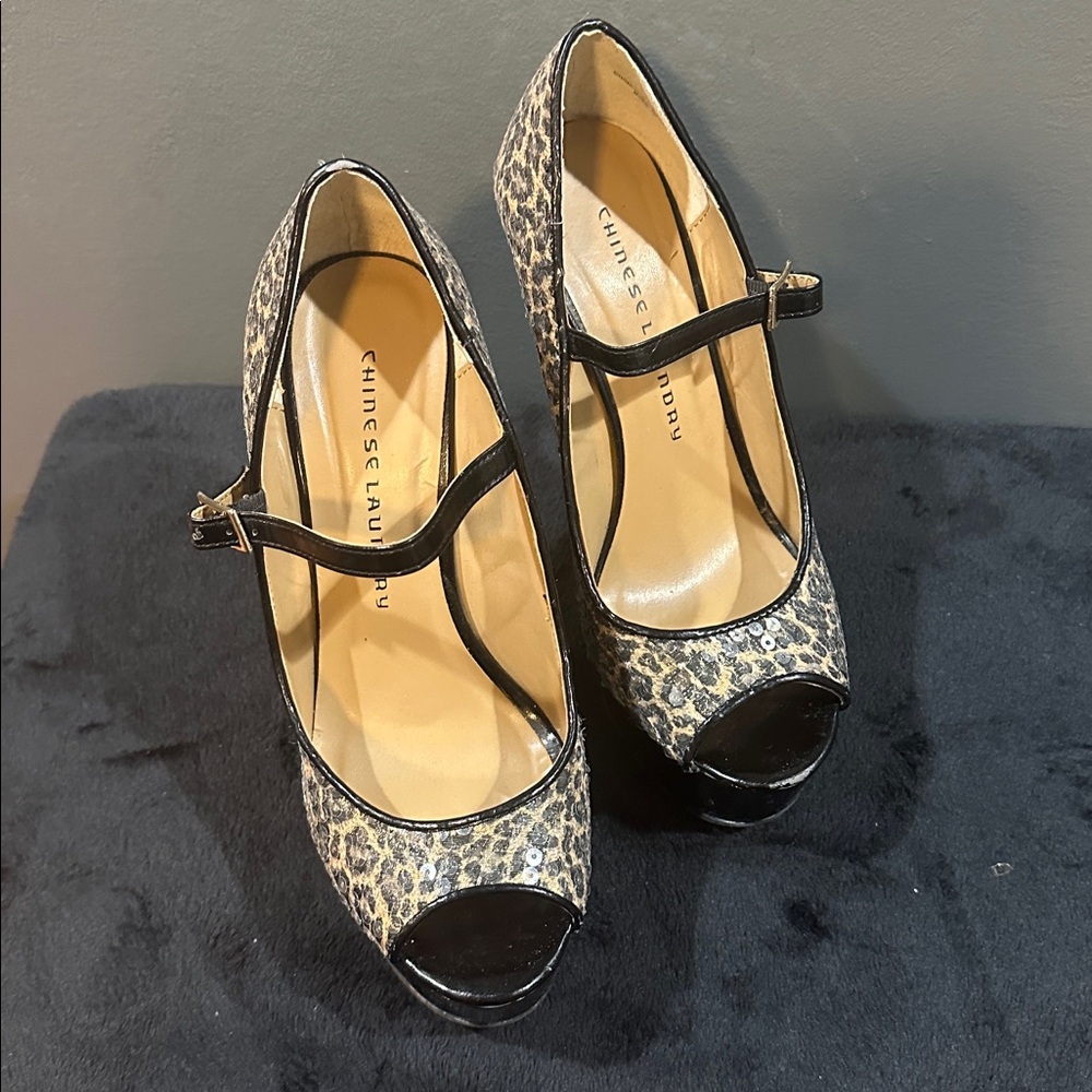 Chinese Laundry Animal Print Peep Toe Heels